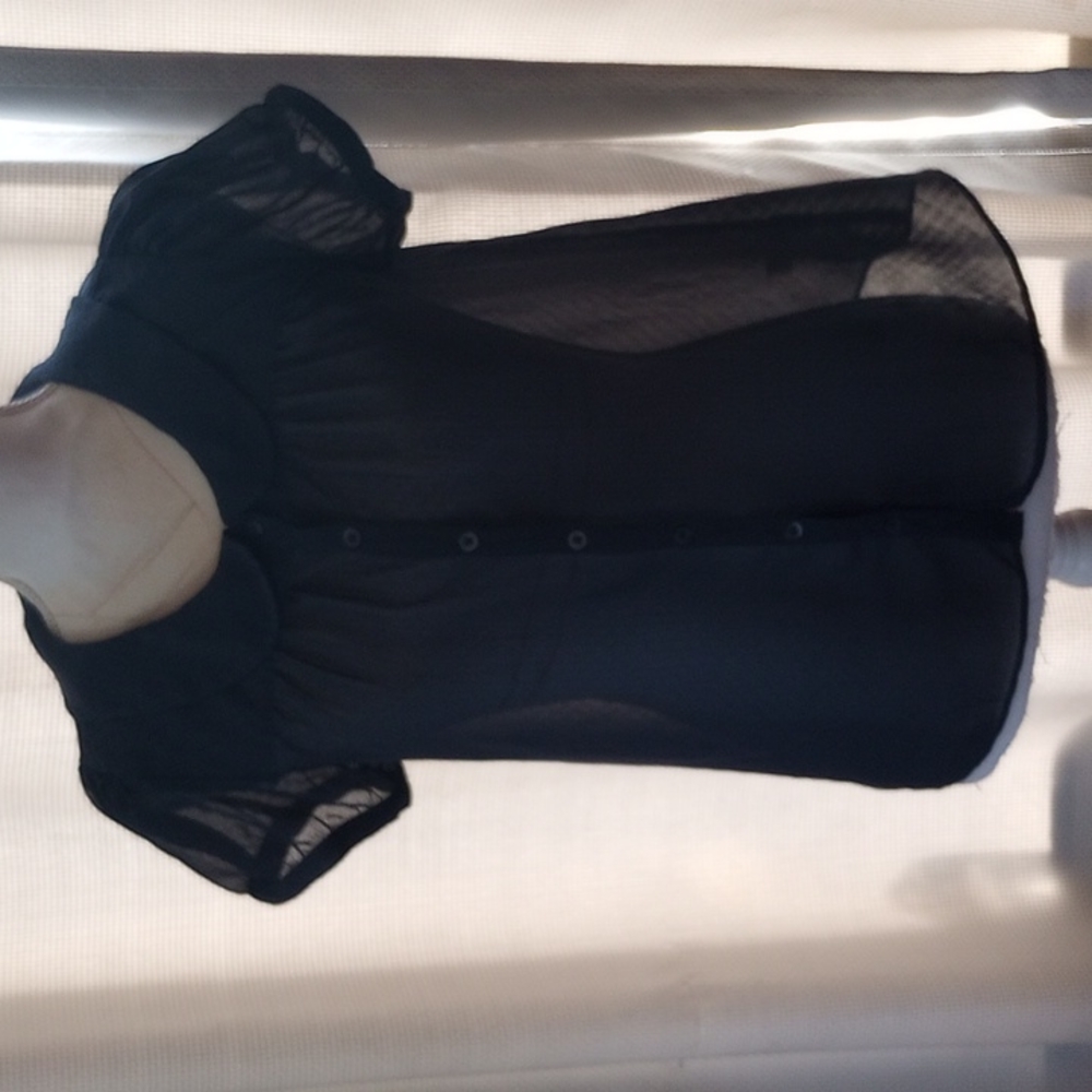 Retro Frenchie navy crepe blouse with cute Peter Pan collar size medium